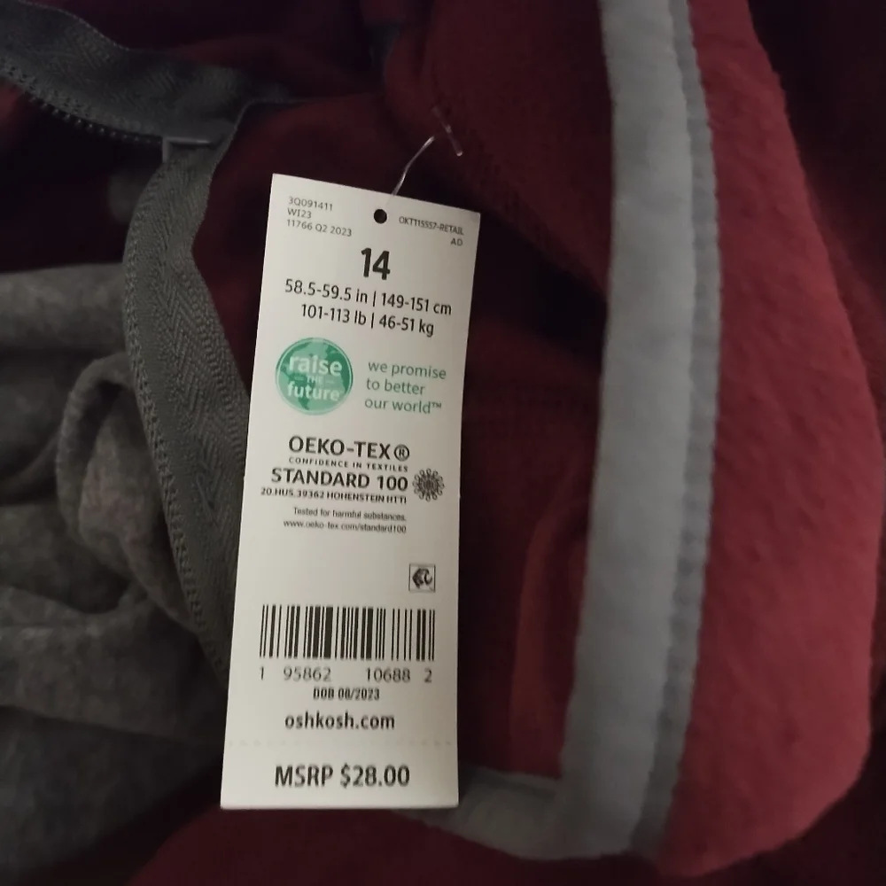 Oshkosh B'gosh Boy’s Fleece Quarter Zip Gray Burgundy Sweatshirt Top